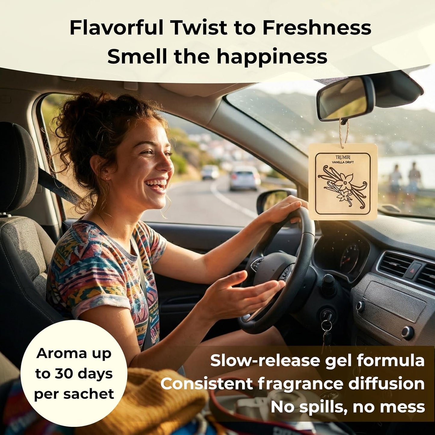 Long Lasting Car Air Freshener Deodorizer Hanging Type Gel Based Scent Diffuser - Variety Pack Of 6 - Citrus Bloom|Lychee Mist|Strawberry Delight|Berry Bliss|Spice Route|Vanilla