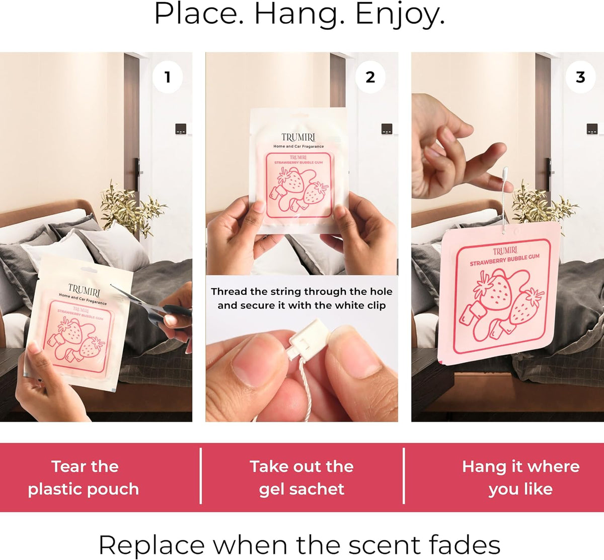 Strawberry Bubble Gum - Scented Sachets for Drawer and Closet Freshener with Long Lasting Scent - Home Fragrance Sachet Bag Dresser Refresher Packet - Olores para Closet De Ropa