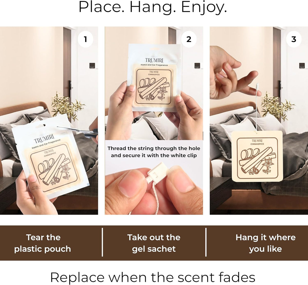 Cinnamon Scented Drawer & Closet Air Freshener Sachet – Long-Lasting Hanging Sachet Bag, Scent Diffuser, Odor Eliminator, Wardrobes, Dressers & Fabric, Woody – Home Fragrance Gift Set for Pet Owners