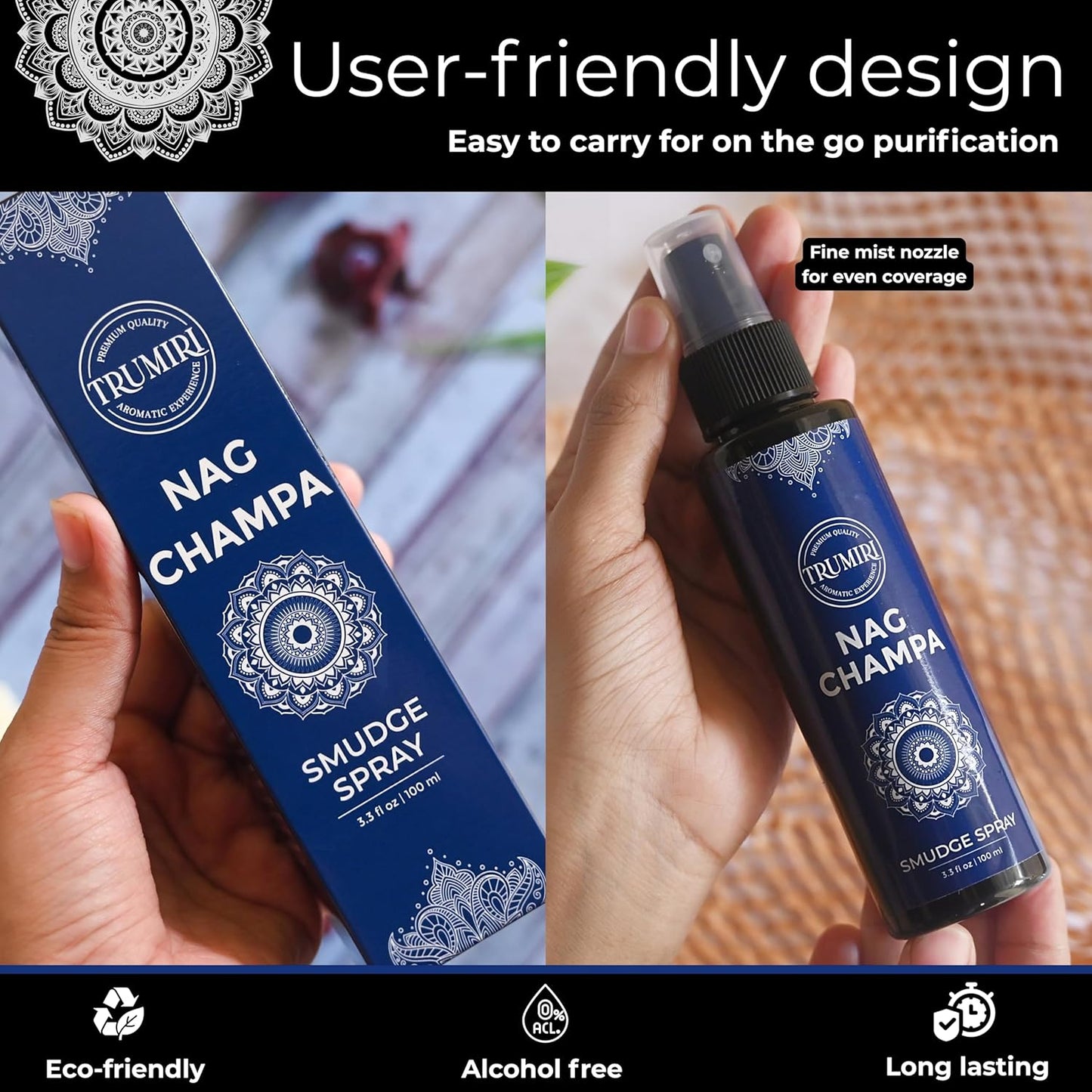 Nag Champa Aura Spray Made With Natural Nag Champa Oil - Essential Oil Air Freshener And Natural Room Spray - Safe On Body And Linen For Spiritual Smudge Rituals