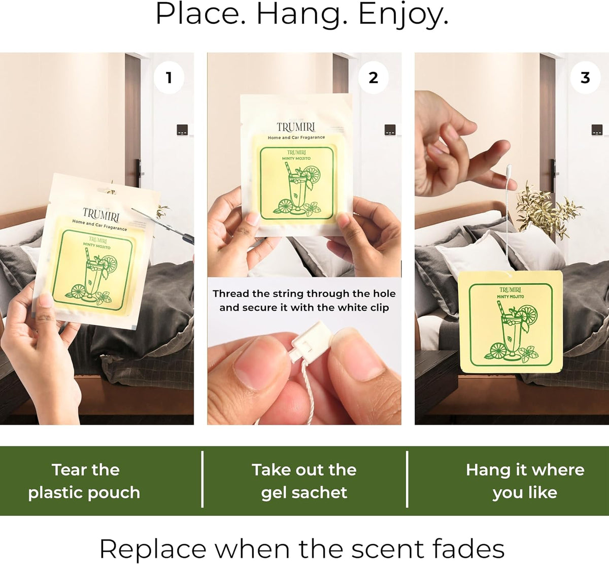 Mint Scented Drawer & Closet Air Freshener Sachet – Long-Lasting Hanging Sachet Bag, Scent Diffuser, Odor Eliminator, Wardrobes, Dressers & Linen Closets, Mint – Home Fragrance Gift Set for Holidays