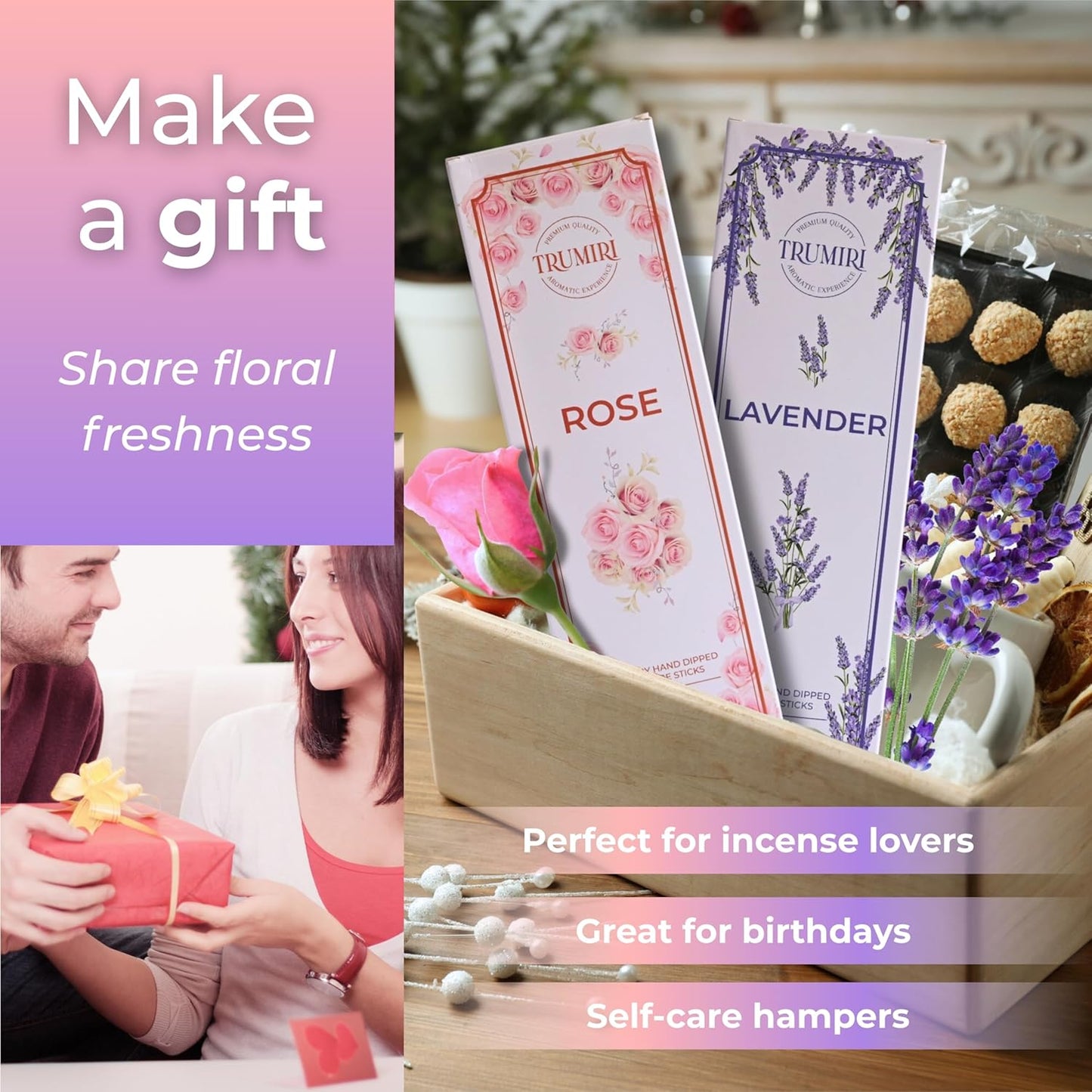 Lavender & Rose - Combo Pack of Incense Sticks - 100 Insence-Sticks of Each Scent - Total 200 Inscents - Inciensos Aromaticos para La Casa - Made with Natural Non Toxic Ingredients