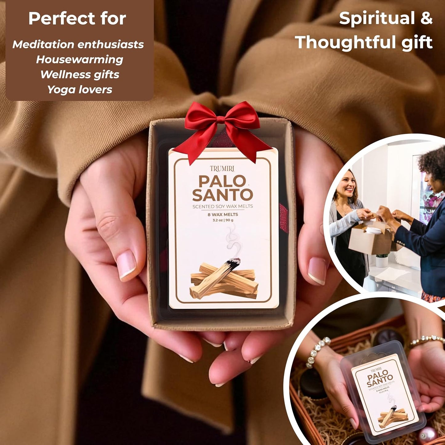 TRUMIRI Palo Santo Scented Wax Melts - Made with Non Toxic Soy Wax and Essential Oils - Long Lasting Strong Scent Pet Safe Candle Wax Cubes Tarts for Warmers Pack of 4 - for Cleansing Negative Energy
