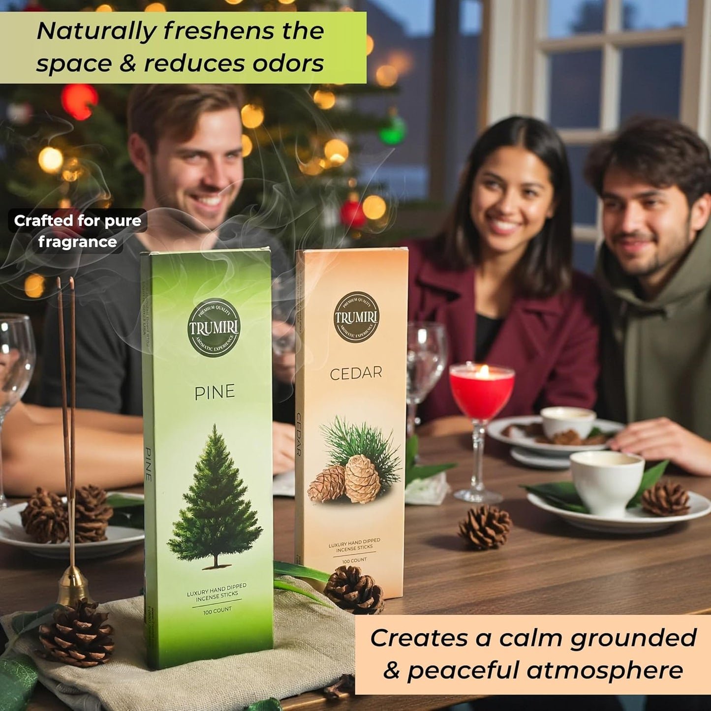 Cedar & Pine - Combo Pack of Incense Sticks - 100 Insence-Sticks of Each Scent - Total 200 Inscents - Natural Insense Made with Non Toxic Ingredients and Essential Oils