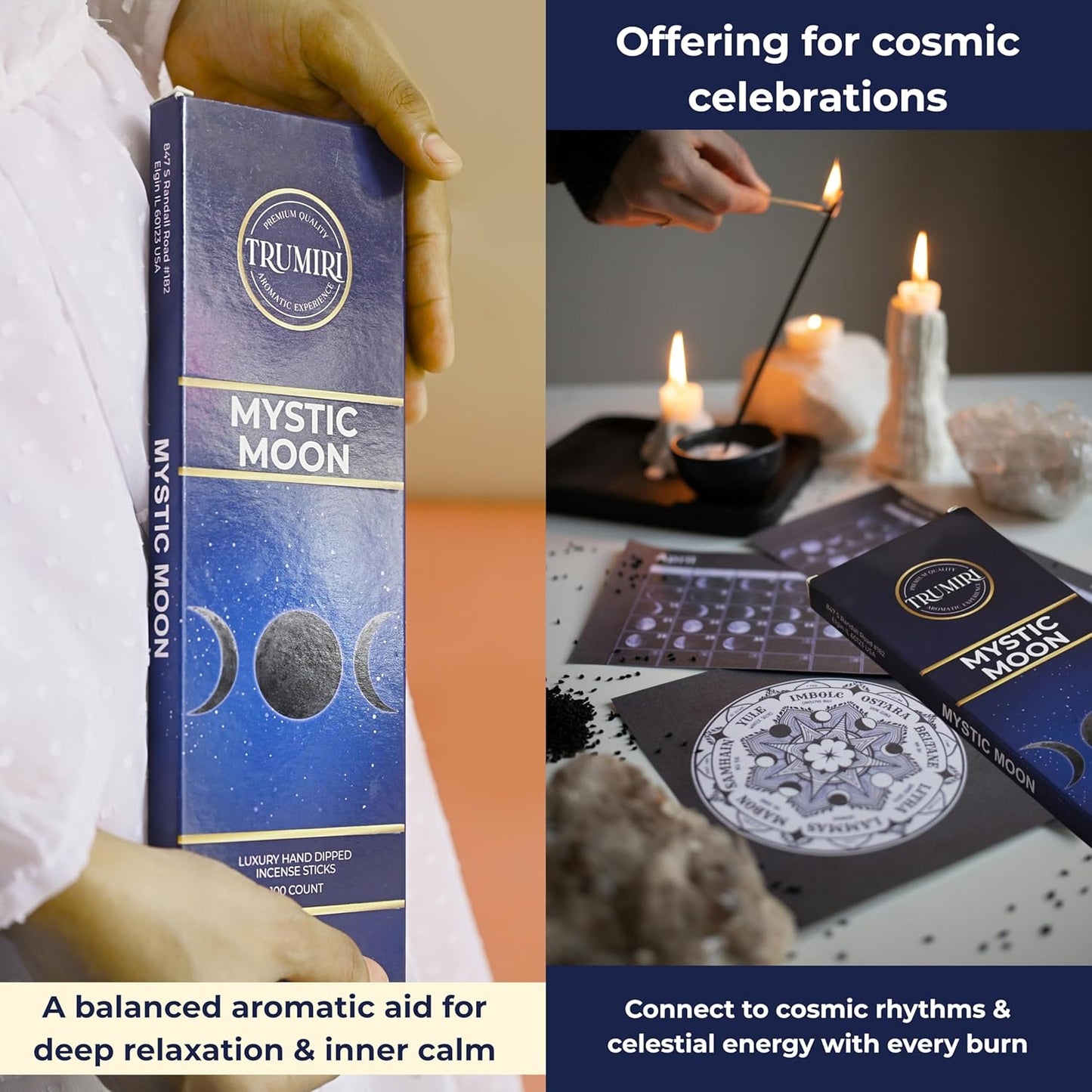 Mystic Moon Incense Sticks - Pack of 100 Insence-Sticks for Invoking Moon Magic - Made with Natural Raw Ingredients - Scented Insense Spiritual Inciensos Incents