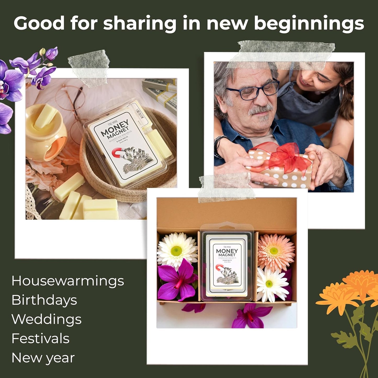 TRUMIRI Money Magnet Scented Wax Melts - Made with Non Toxic Soy Wax and Essential Oils - Long Lasting Strong Scent Pet Safe Candle Wax Cubes Tarts for Warmers - to Attract Money and Wealth