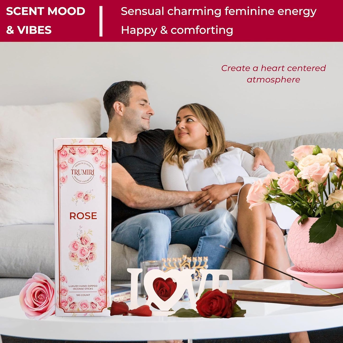 Rose Incense Sticks - Pack of 100 Insence-Sticks - Inciensos Aromaticos Made with Natural Rose Essential Oil - Scented Inscents Non Toxic Insense