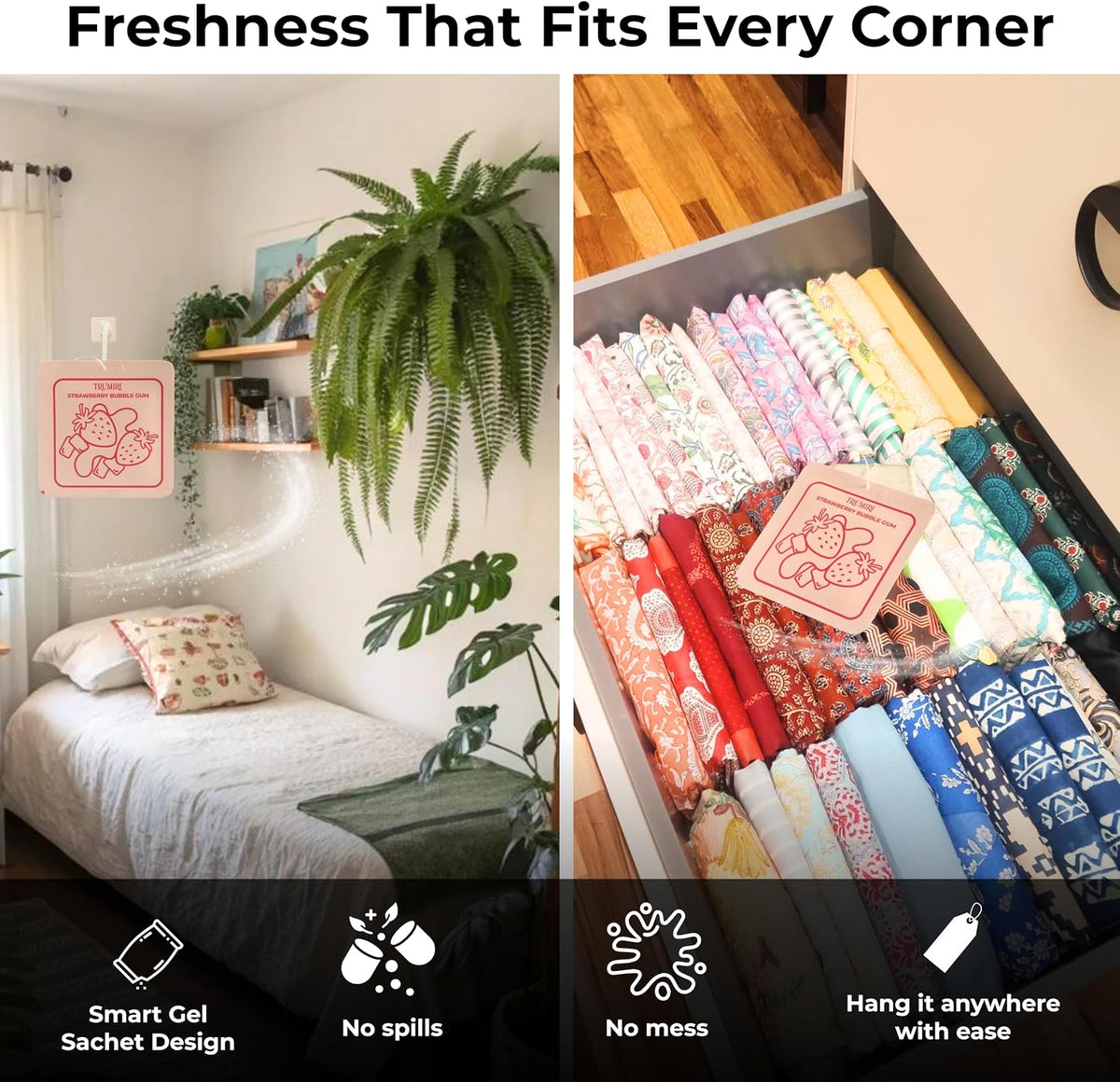 Scented Sachets for Drawer and Closet Freshener with Long Lasting Scent - Variety Pack of 3 - Limon Aura|Strawberry Bubble Gum|Lush Lychee - Home Fragrance Sachet - Olores para Closet De Ropa