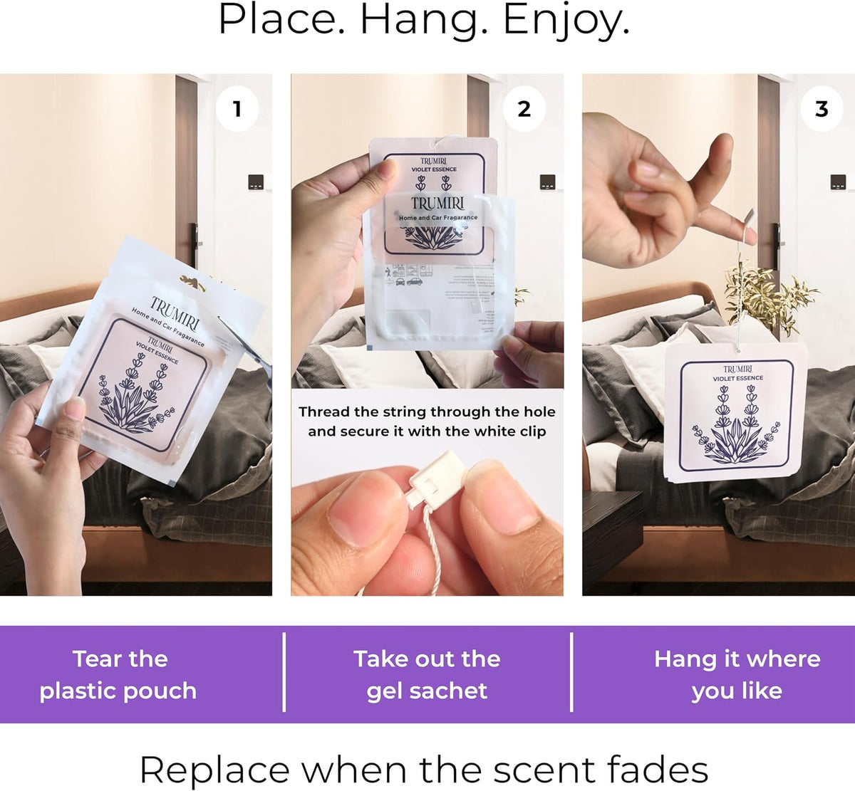 Violet Essence - Room Deodorizer Gel Odor Eliminator For Home - Pack Of 3 - Bathroom Air Freshener Odor Absorber - Long Lasting Non Plug In Strong Scent For Kitchen Trash Basement Rv Closet Smell