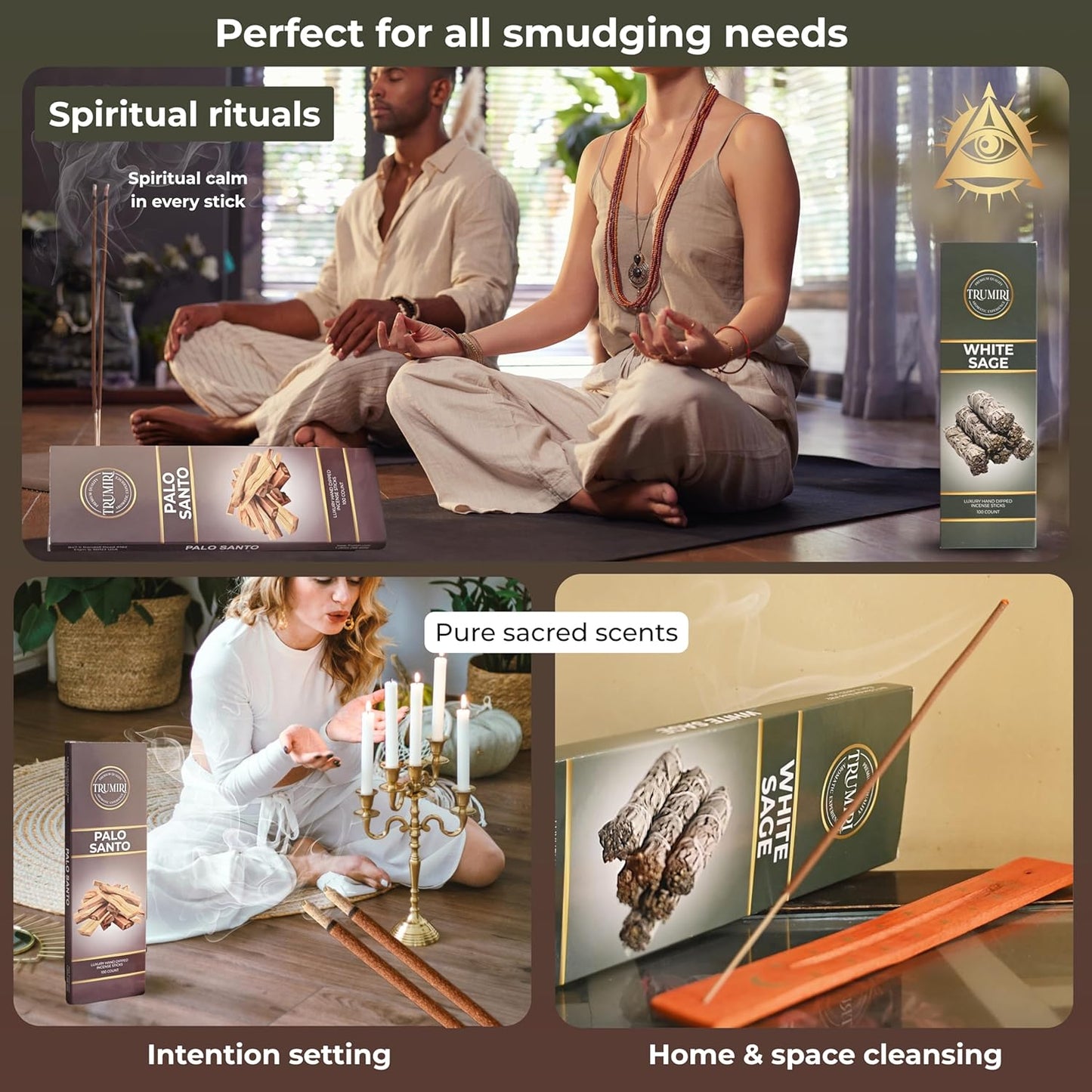 White Sage & Palo Santo - Combo Pack of Incense Sticks - 100 Insence-Sticks of Each Scent - Total 200 Inscents - Incienso for Smudge Rituals and Spiritual Cleansing of Negative Energies