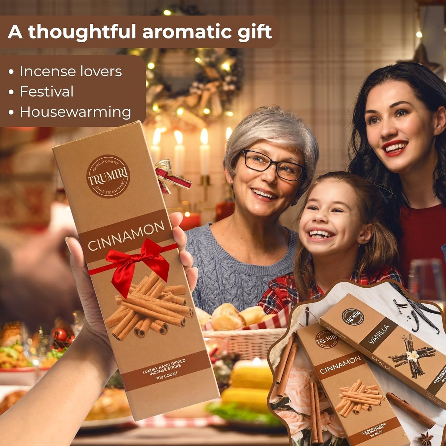 Cinnamon & Vanilla - Combo Pack of Incense Sticks - 100 Insence-Sticks of Each Scent - Total 200 Inscents - Inciensos Aromaticos para La Casa - Made with Natural Non Toxic Ingredients