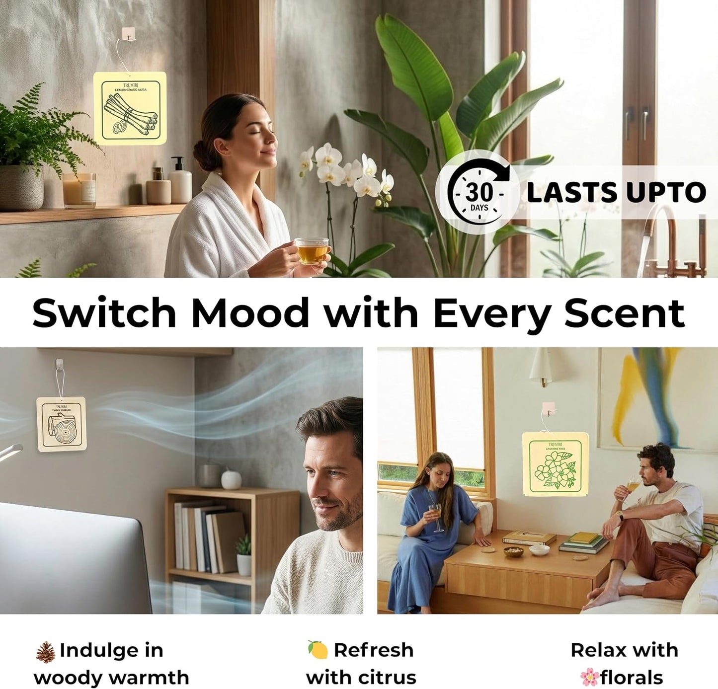 Room Deodorizer Gel Odor Eliminator For Home - Variety Pack Of 6 - Timber Essence|Sandal Mist|Lemongrass Aura|Violet Essence|Amber Rose|Jasmine Kiss - Bathroom Air Freshener Odor Absorber