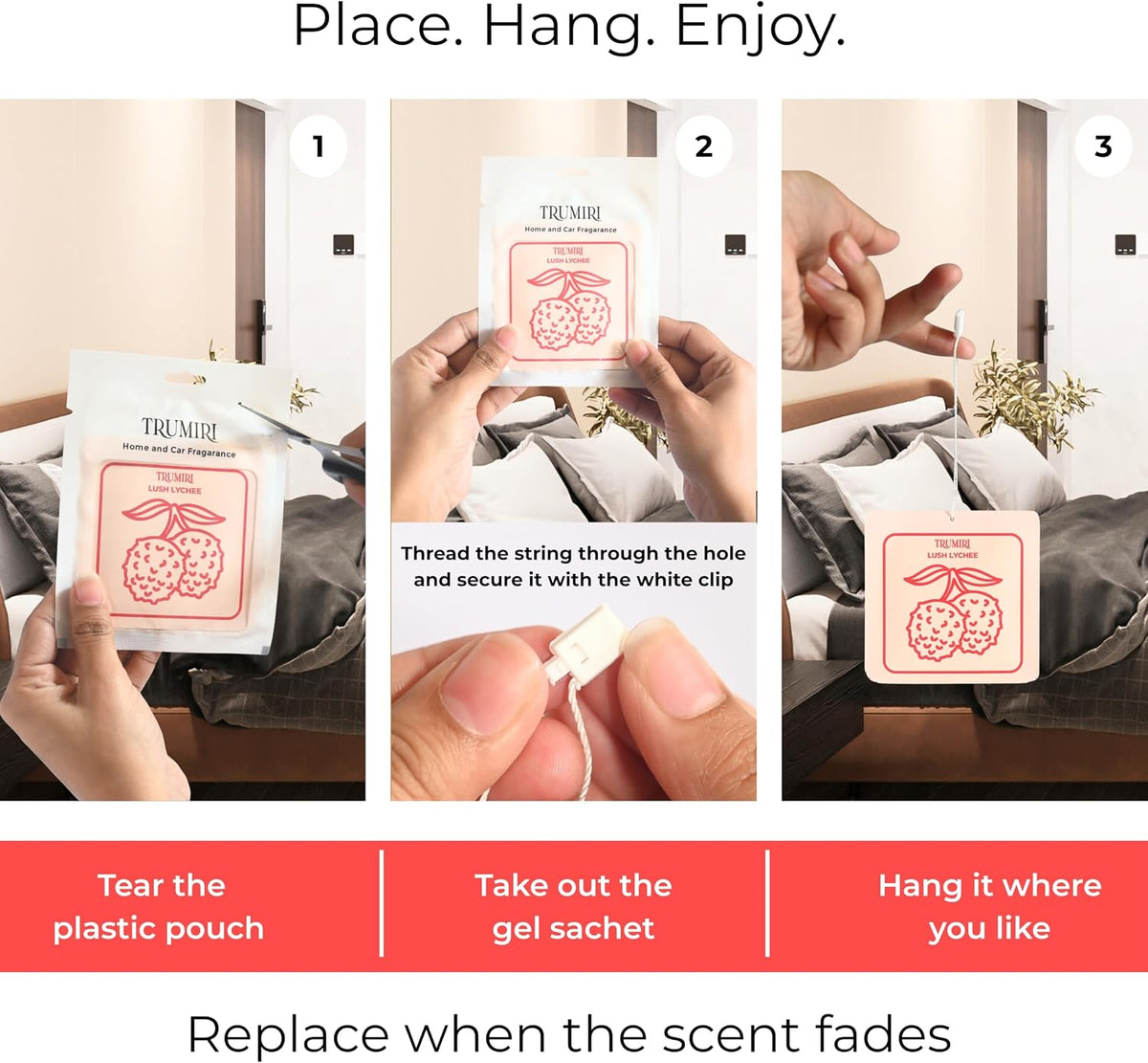 Lush Lychee - Scented Sachets for Drawer and Closet Freshener with Long Lasting Scent - Home Fragrance Sachet Bag Dresser Refresher Packet - Olores para Closet De Ropa