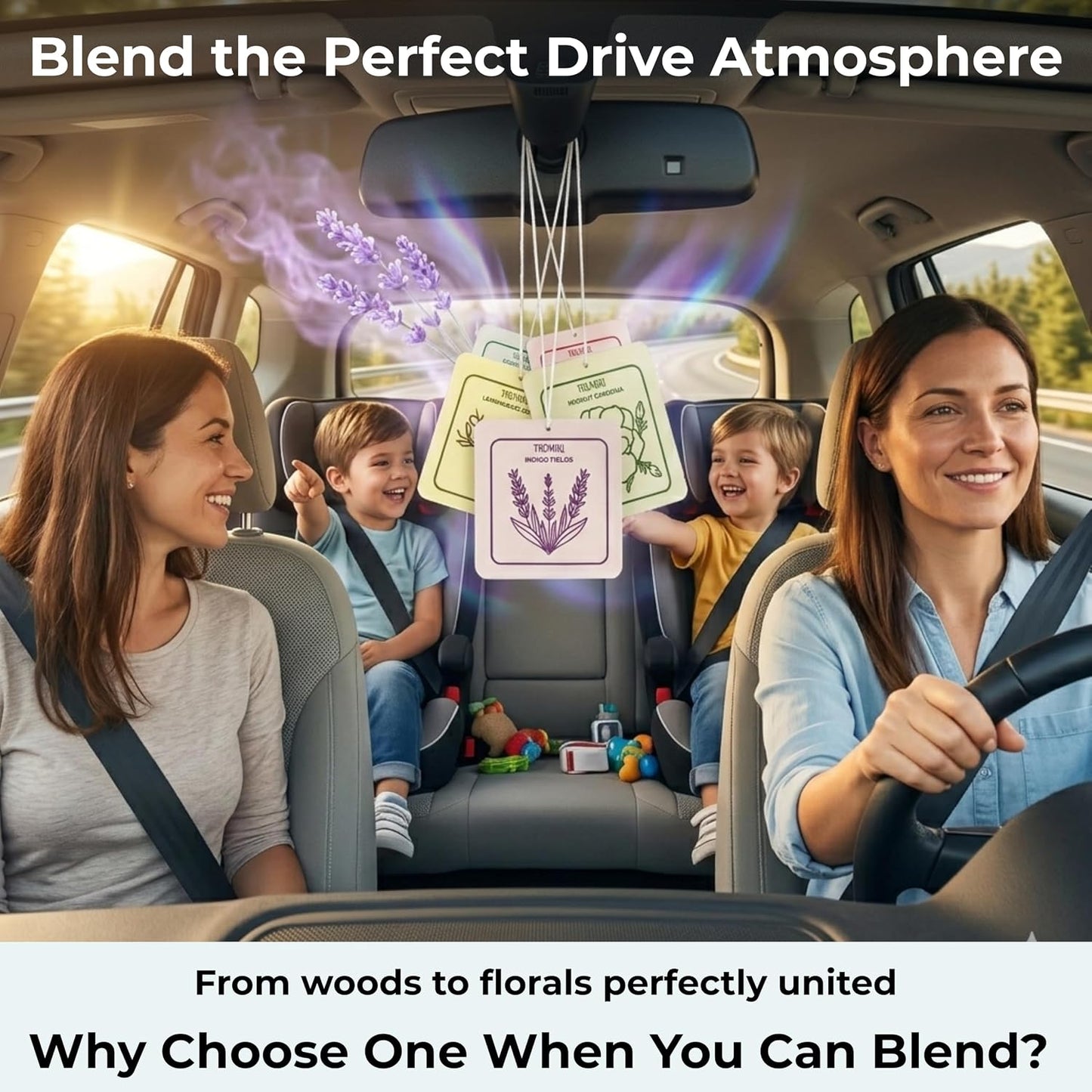 Long Lasting Car Air Freshener Deodorizer Hanging Type Gel Based Scent Diffuser - Variety Pack Of 6 - Cedar Trail|Golden Sap|Lemongrass Zephyr|Indigo Fields|Ethereal Rose|Moonlit Gardenia