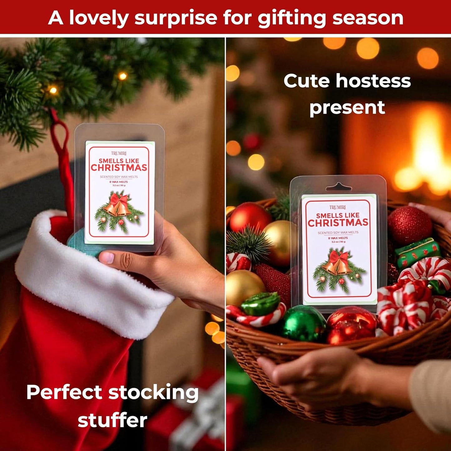 TRUMIRI Smells Like Christmas Scented Wax Melts - Made with Non Toxic Soy Wax and Essential Oils - Long Lasting Strong Scent Pet Safe Candle Wax Cubes Tarts for Warmers Pack of 4 Fall Christmas