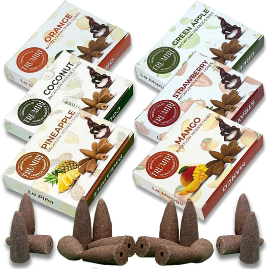 Trumiri Fruity Scents Backflow Incense Cones Variety Pack of 6 Scents with 10 Backflow Cones per Scent - Total 60 Cones