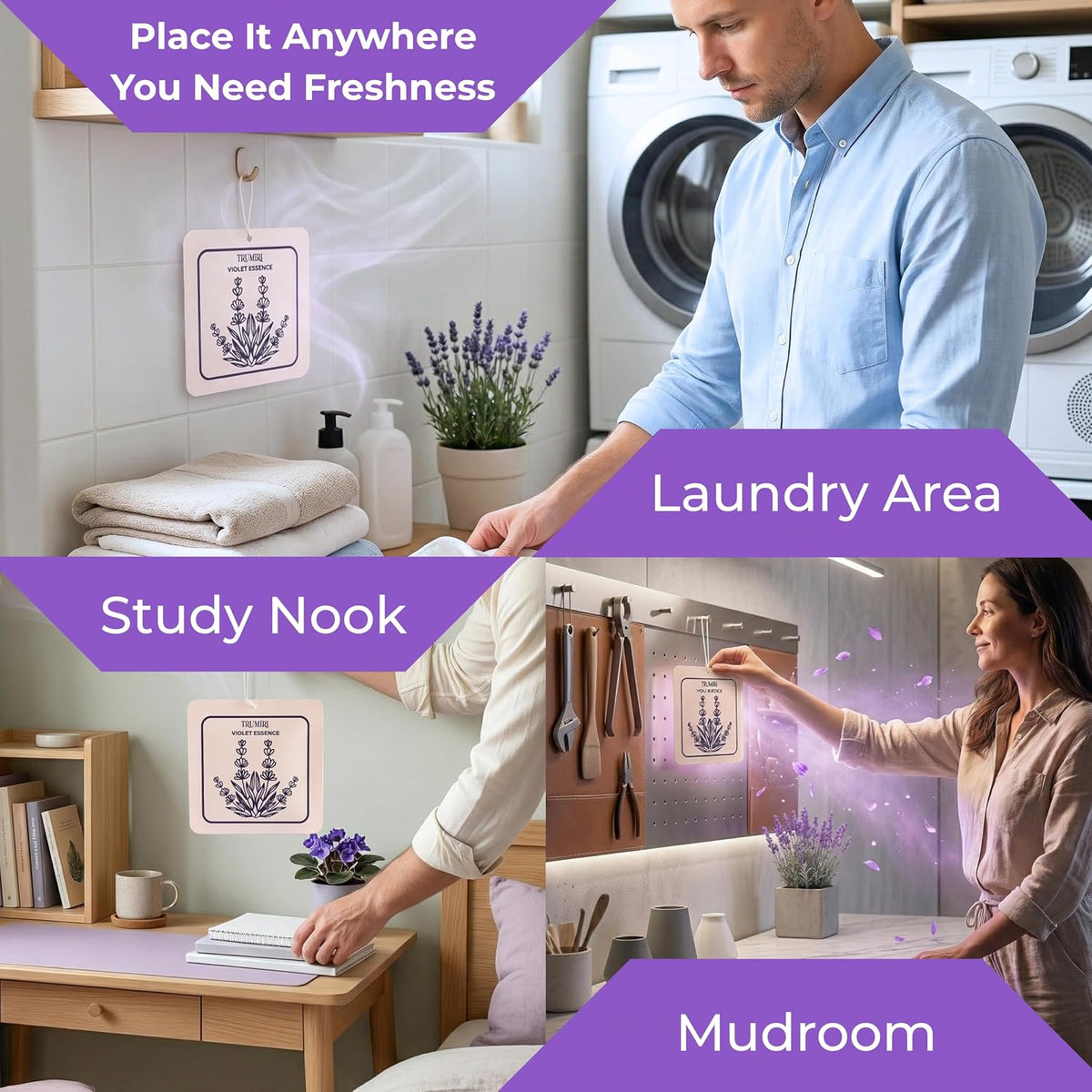 Violet Essence - Room Deodorizer Gel Odor Eliminator For Home - Pack Of 3 - Bathroom Air Freshener Odor Absorber - Long Lasting Non Plug In Strong Scent For Kitchen Trash Basement Rv Closet Smell