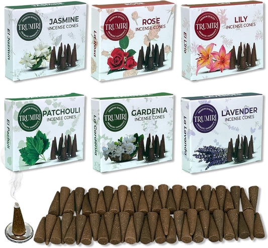 Trumiri Floral Scents Incense Cones Variety Pack of 6 Scents with 10 Cones per Scent - Total 60 Cones