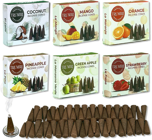 Trumiri Fruity Scents Incense Cones Variety Pack of 6 Scents with 10 Cones per Scent - Total 60 Cones
