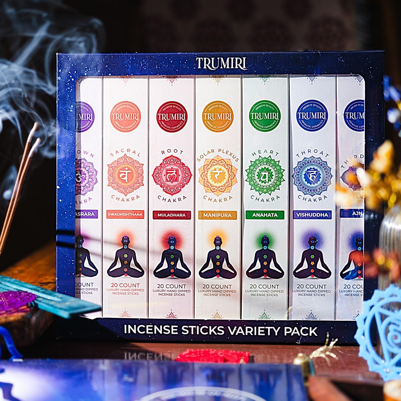 Chakra Incense Sticks Variety Pack with Incense Holder - 7 Scents - 20 Sticks/Scent - Total 140 Sticks - Incienso Sahumerio Agarbatti Joss Sticks