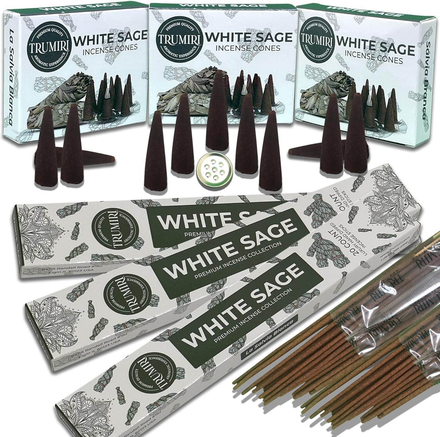 Trumiri Incense Sticks and Cones Combo Pack - Total 60 Sticks and 30 Incense Cones