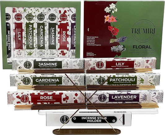 Floral Incense Sticks Variety Pack with Incense Holder