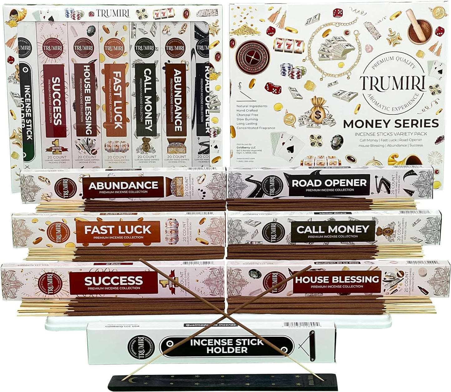 Money Incense Sticks Variety Pack with Incense Holder