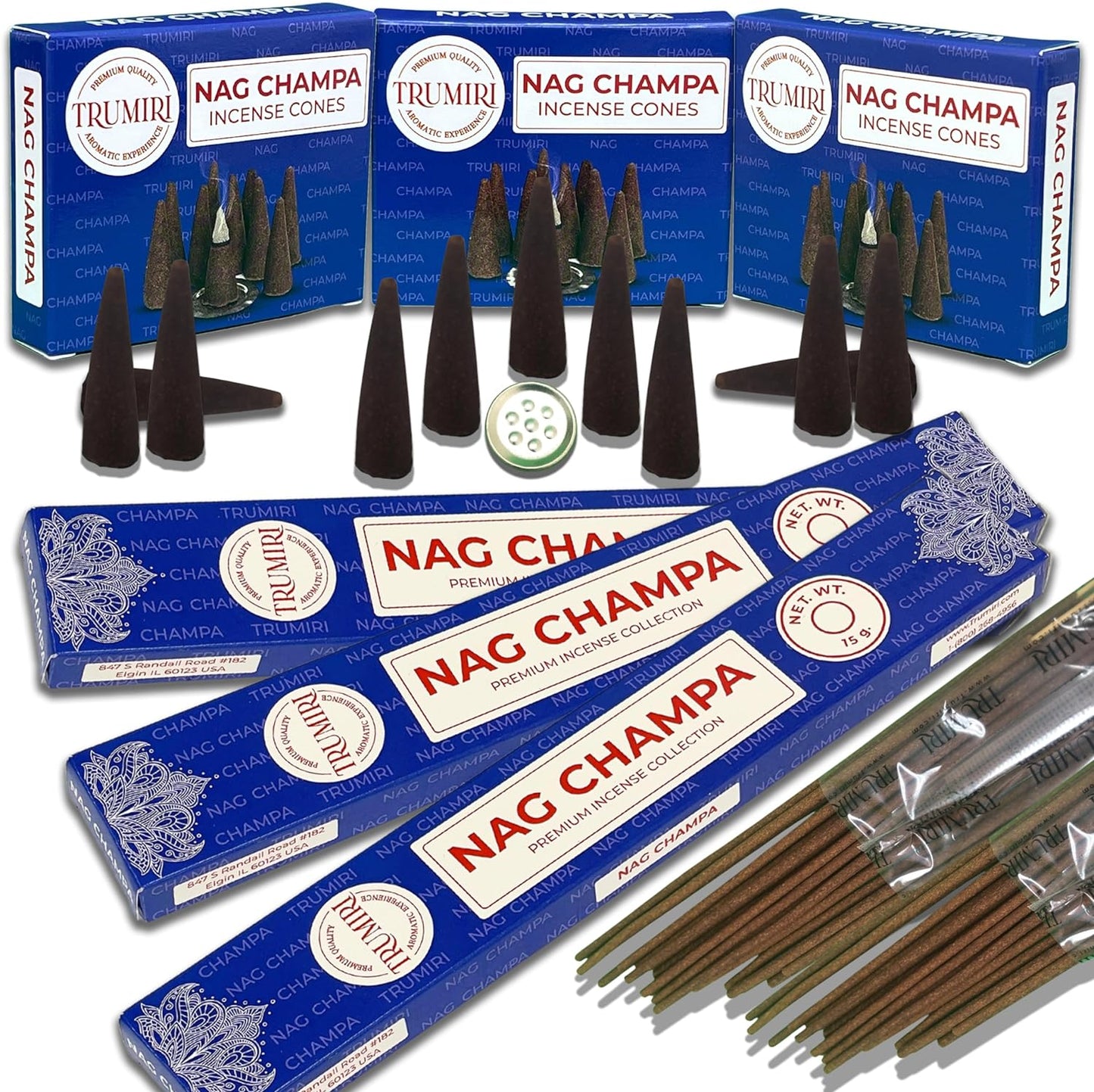 Trumiri Incense Sticks and Cones Combo Pack - Total 60 Sticks and 30 Incense Cones