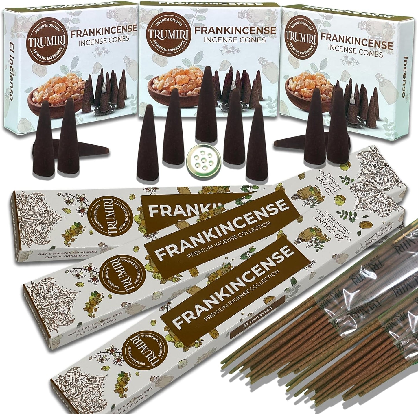 Trumiri Incense Sticks and Cones Combo Pack - Total 60 Sticks and 30 Incense Cones