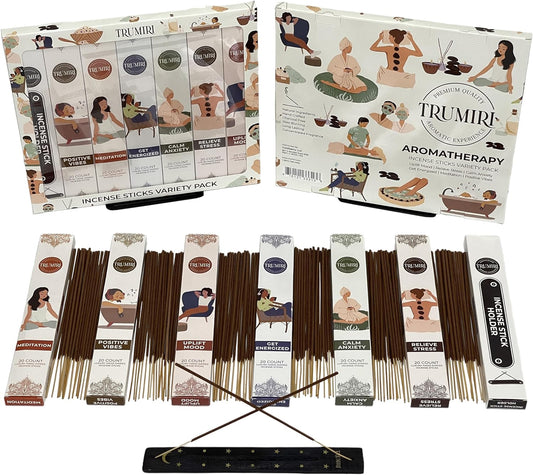 Aromatherapy Incense Sticks Variety Pack with Incense Holder - 6 Scents - 20 Sticks/Scent - Total 120 Sticks - Incienso Sahumerio Agarbatti
