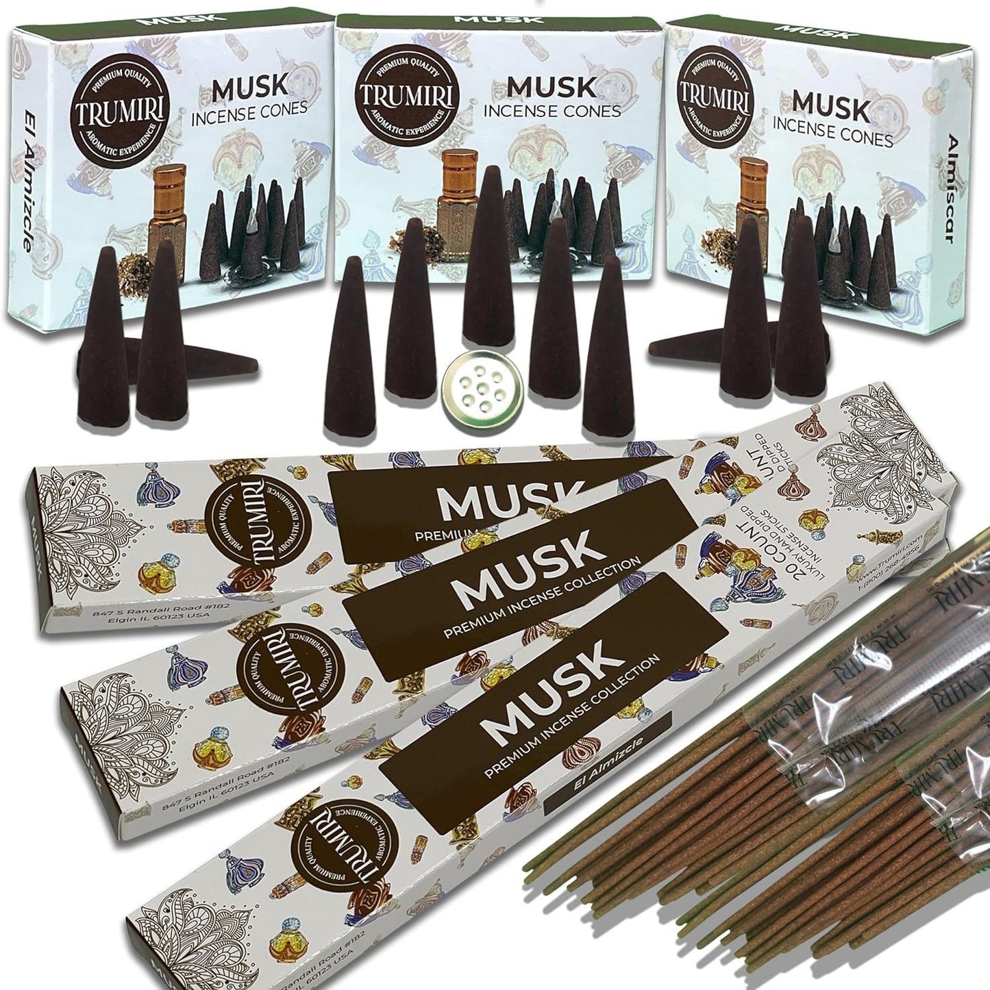 Trumiri Incense Sticks and Cones Combo Pack - Total 60 Sticks and 30 Incense Cones