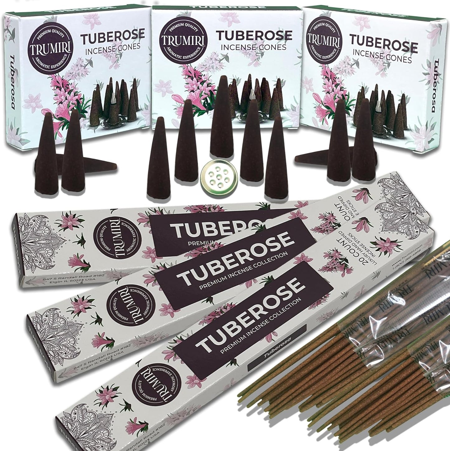 Trumiri Incense Sticks and Cones Combo Pack - Total 60 Sticks and 30 Incense Cones