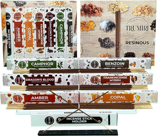 Natural Tree Resin Incense Sticks Variety Pack with Incense Holder - 6 Scents - 20 Sticks/Scent - Total 120 Sticks - Incienso Sahumerio Agarbatti Joss Sticks