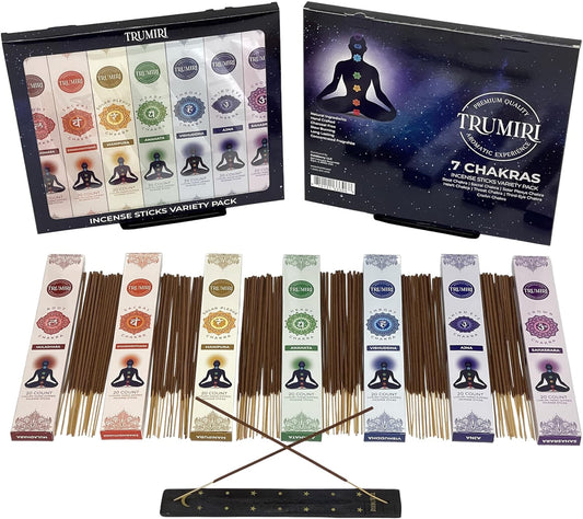 Chakra Incense Sticks Variety Pack with Incense Holder - 7 Scents - 20 Sticks/Scent - Total 140 Sticks - Incienso Sahumerio Agarbatti Joss Sticks
