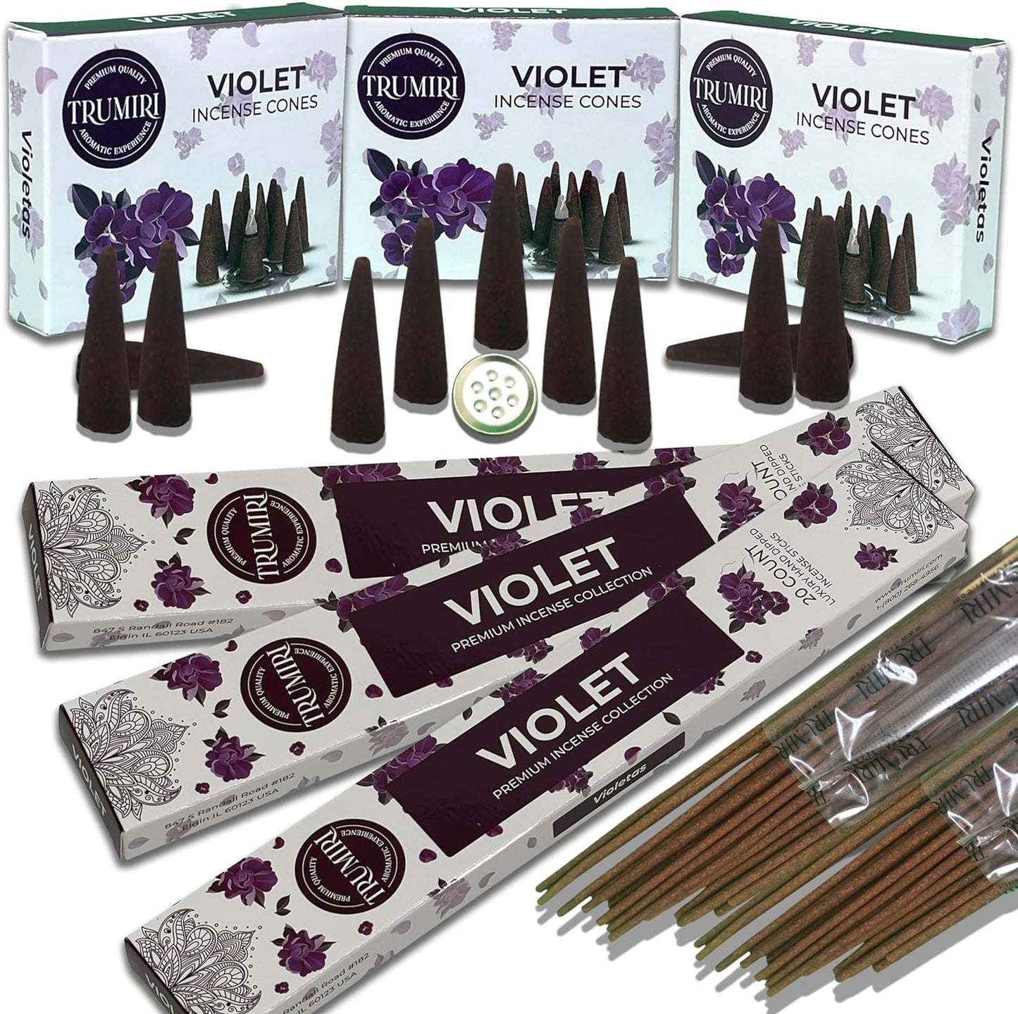 Trumiri Incense Sticks and Cones Combo Pack - Total 60 Sticks and 30 Incense Cones