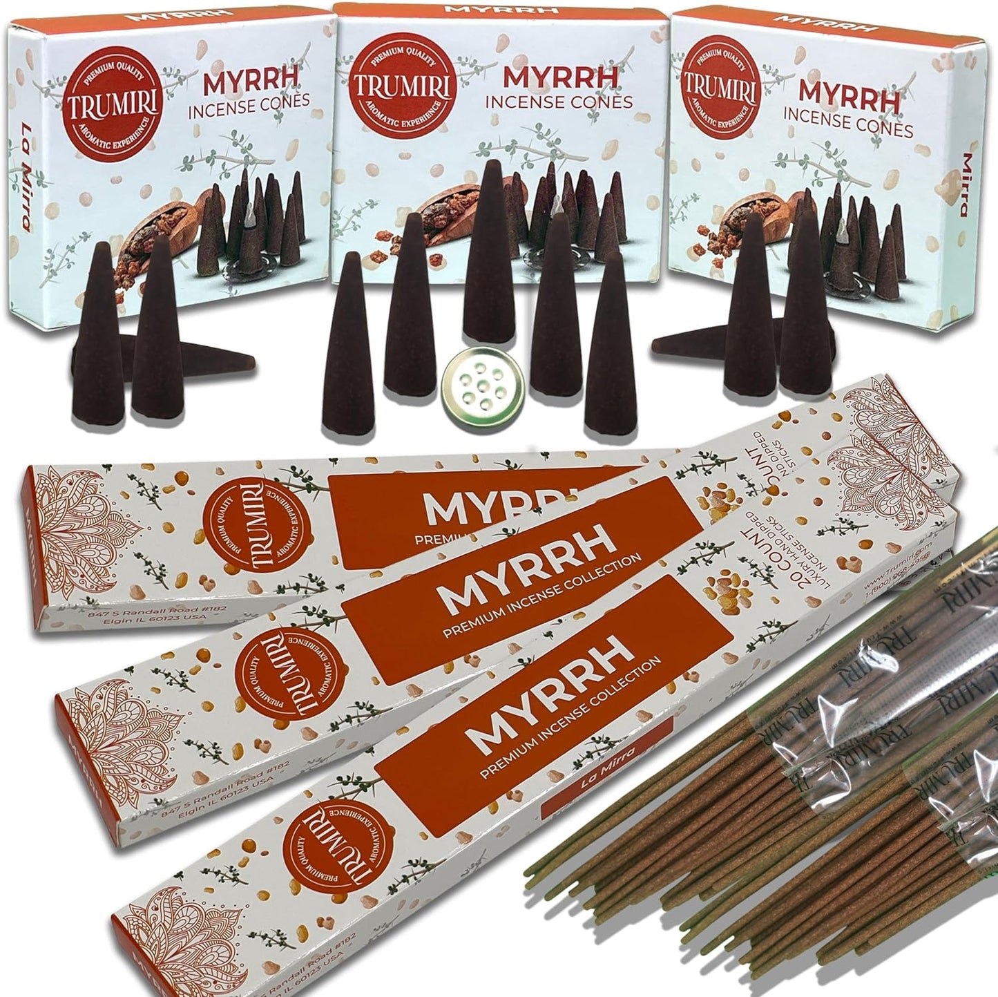 Trumiri Incense Sticks and Cones Combo Pack - Total 60 Sticks and 30 Incense Cones