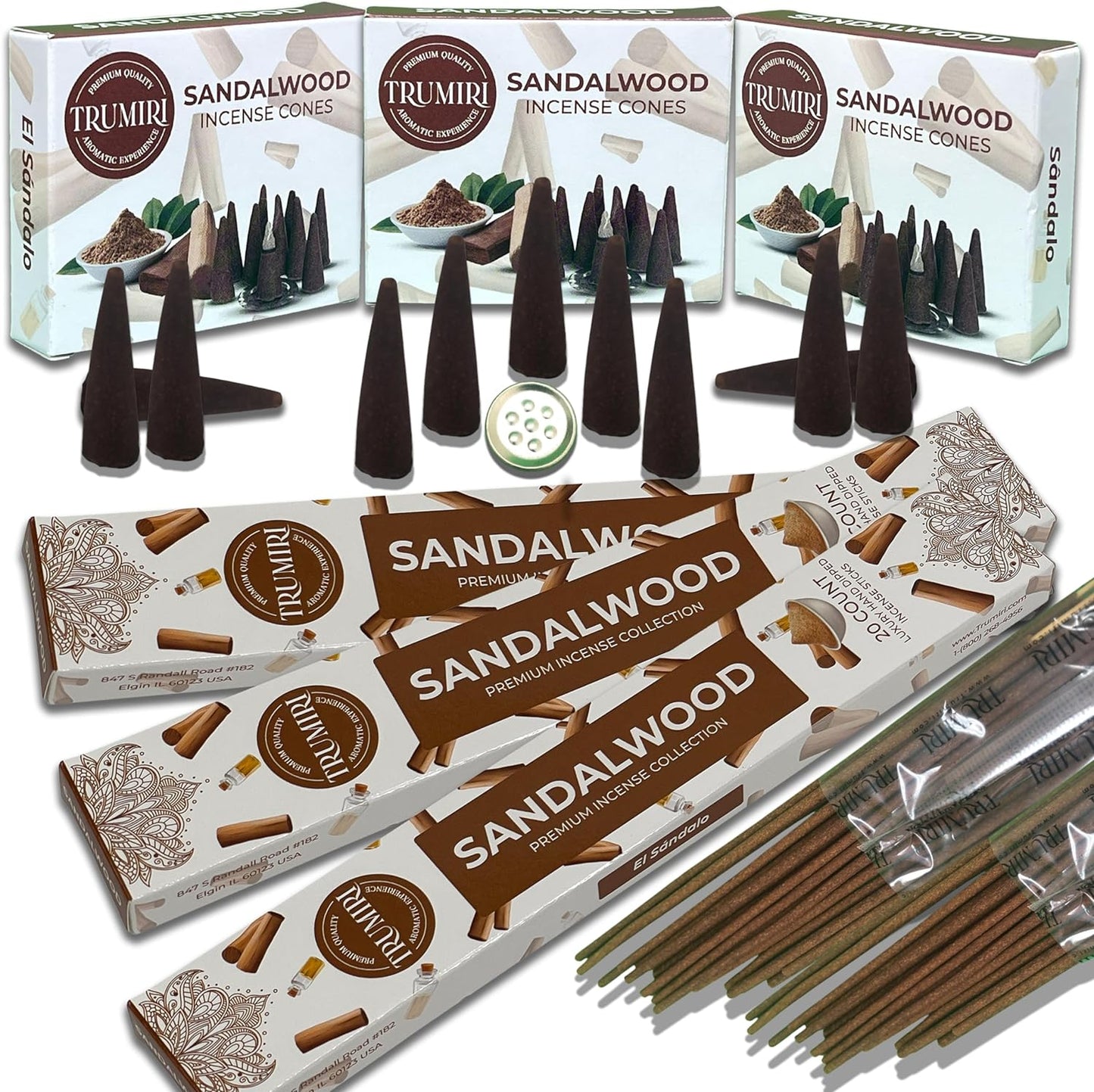 Trumiri Incense Sticks and Cones Combo Pack - Total 60 Sticks and 30 Incense Cones