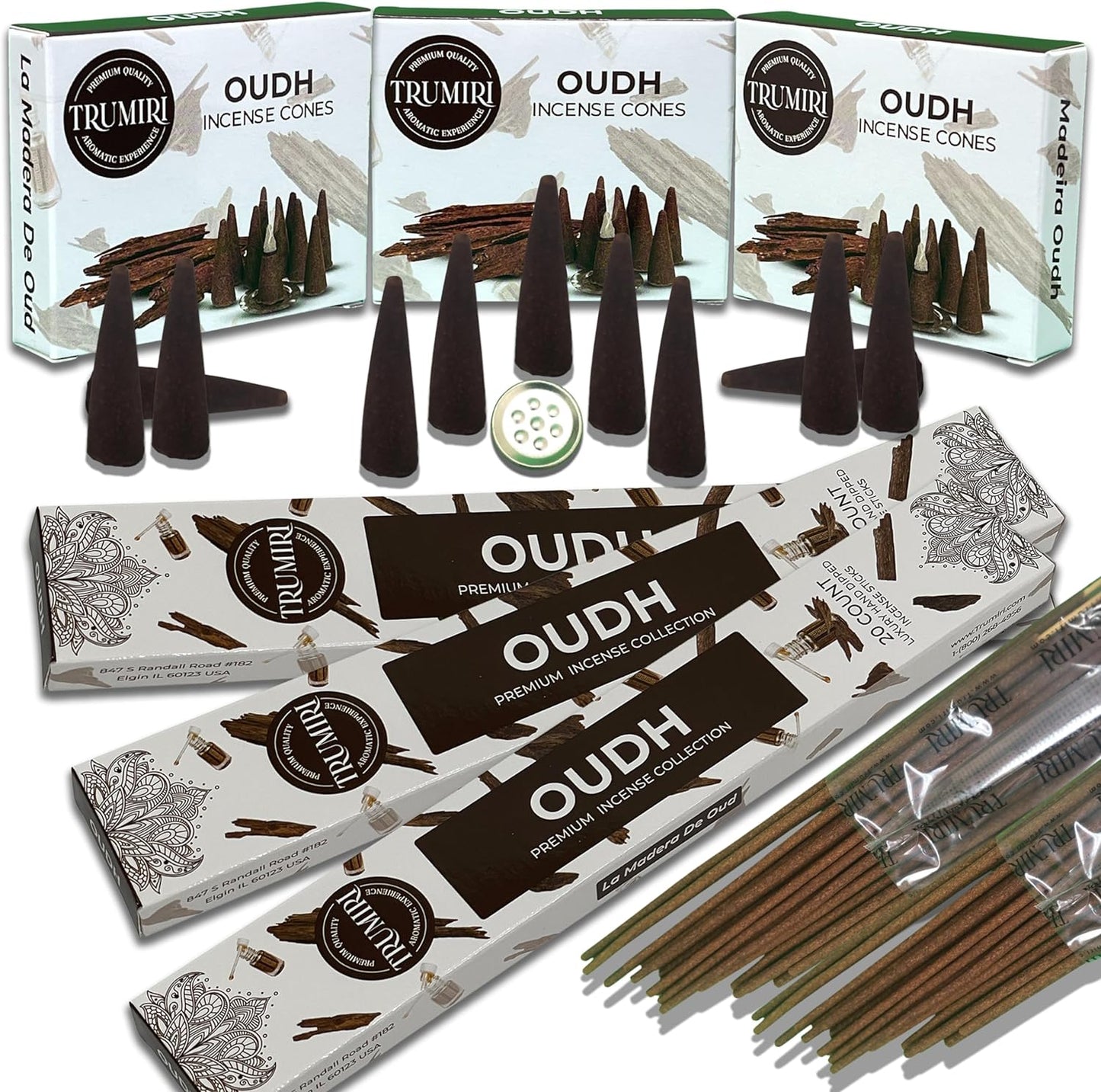 Trumiri Incense Sticks and Cones Combo Pack - Total 60 Sticks and 30 Incense Cones