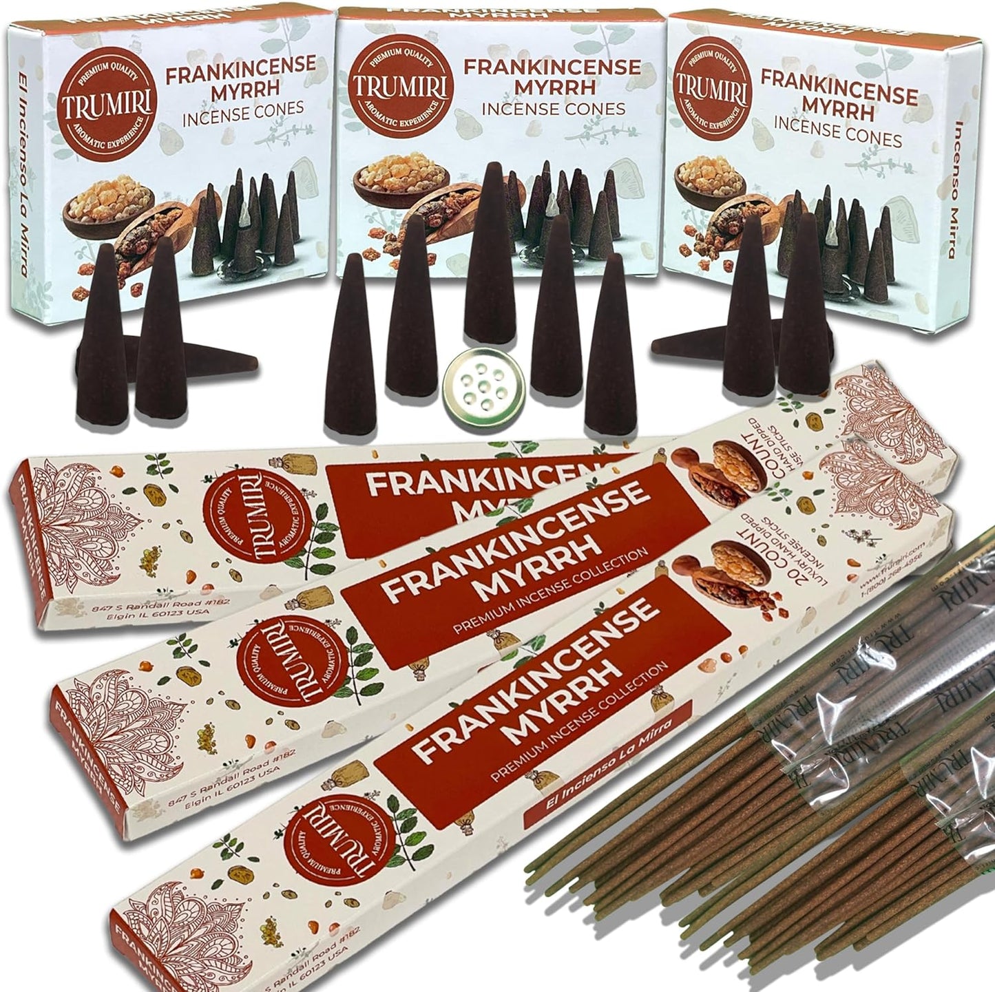 Trumiri Incense Sticks and Cones Combo Pack - Total 60 Sticks and 30 Incense Cones