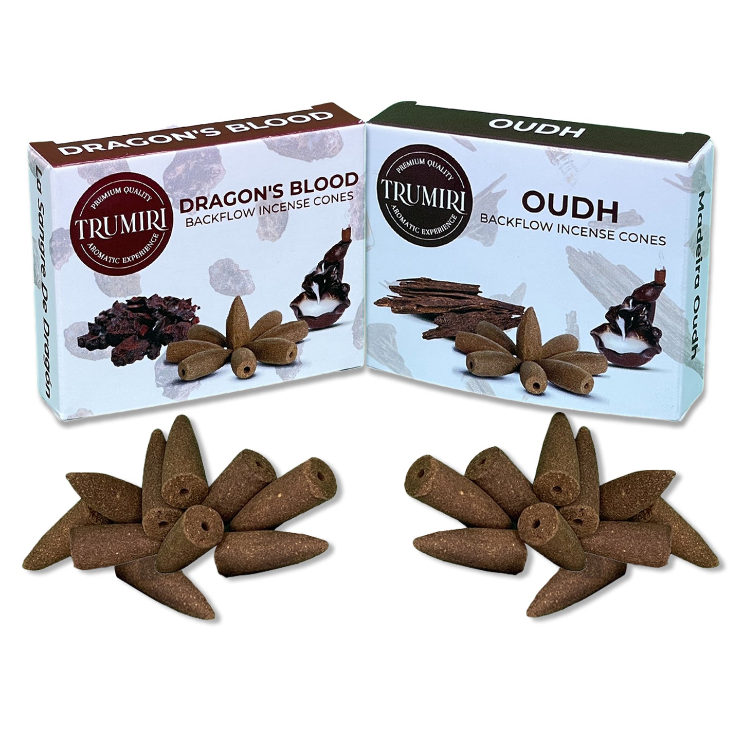 Trumiri Backflow Incense Cones Combo Packs - 2 Scents - 10 Cones per Scent - Total 20 Backflow Cones