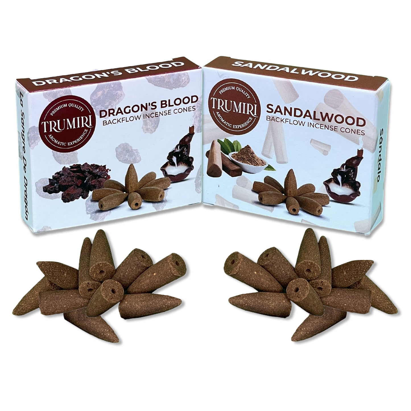 Trumiri Backflow Incense Cones Combo Packs - 2 Scents - 10 Cones per Scent - Total 20 Backflow Cones