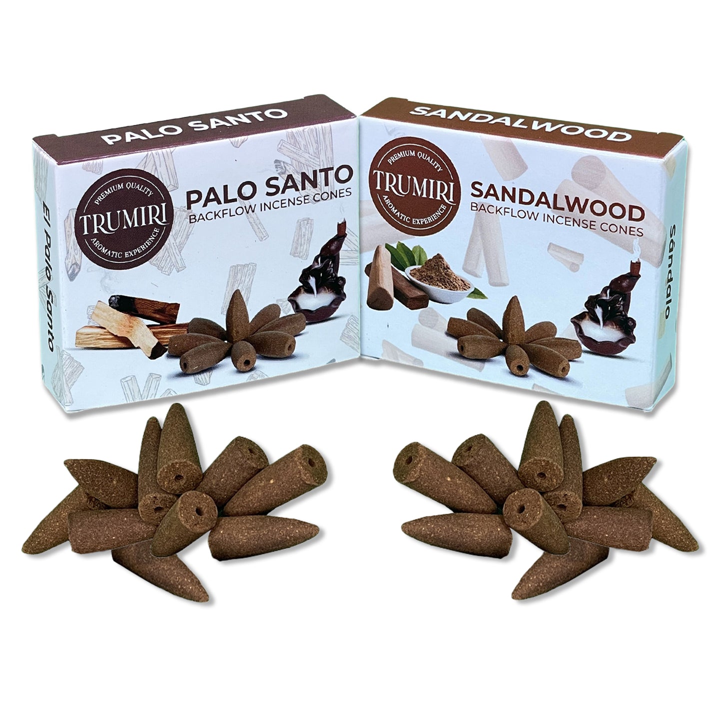 Trumiri Backflow Incense Cones Combo Packs - 2 Scents - 10 Cones per Scent - Total 20 Backflow Cones