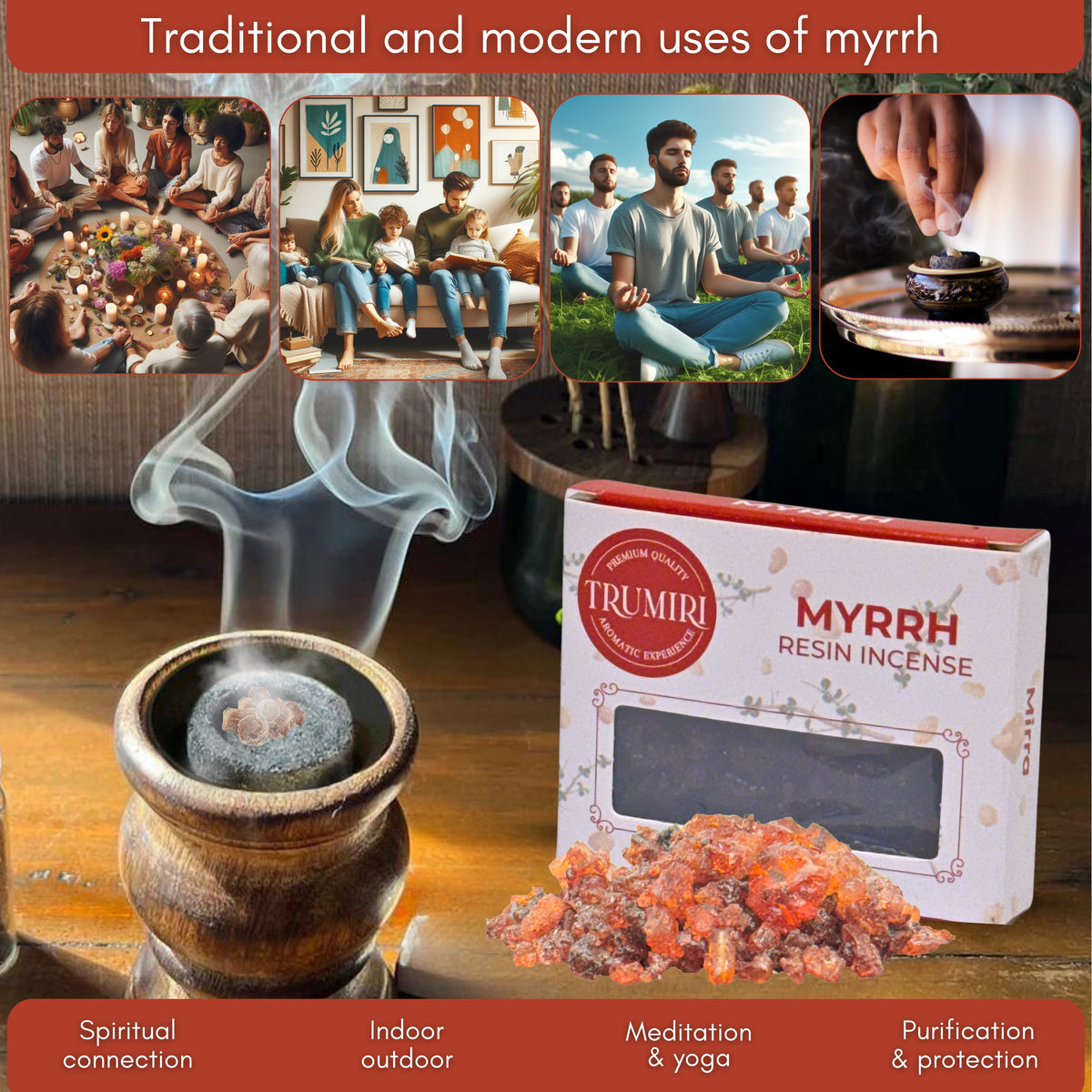 Myrrh Incense Resin Mirra Natural Tree Gum Sap for Spiritual Rituals Smudging - 30g Pack