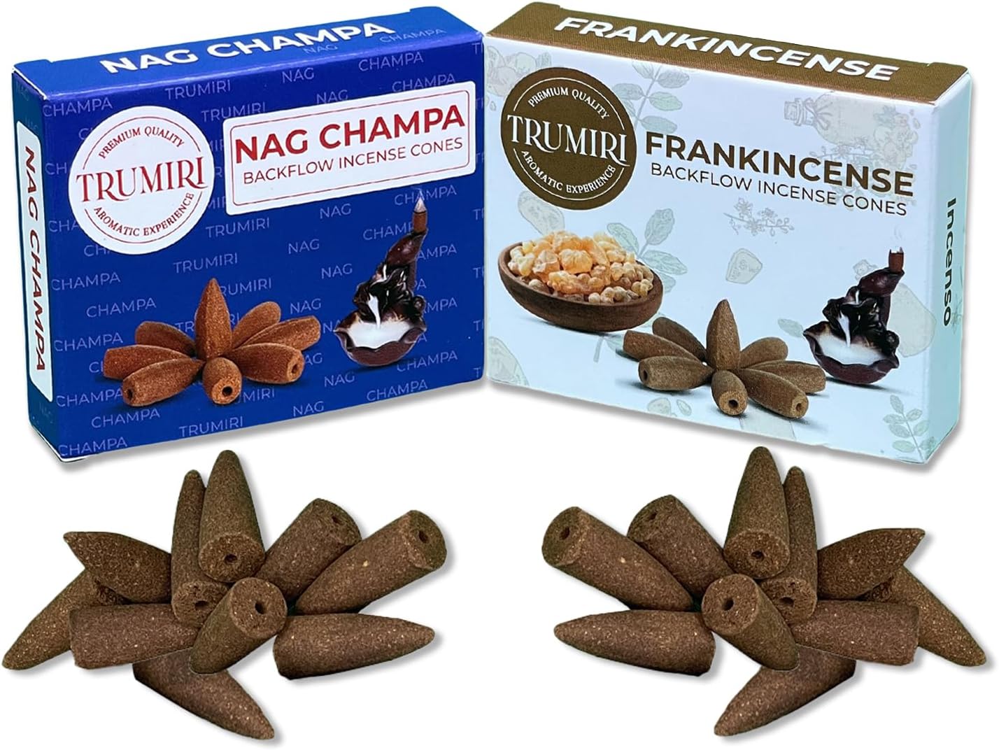 Trumiri Backflow Incense Cones Combo Packs - 2 Scents - 10 Cones per Scent - Total 20 Backflow Cones