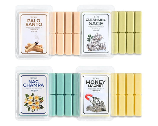 Scented Wax Melts Variety Pack Palo Santo|Cleansing Sage|Money Wealth|Nag Champa - Made With Non Toxic Soy Wax And Essential Oils - Long Lasting Strong Scent Pet Safe Candle Wax Cubes For Warmers