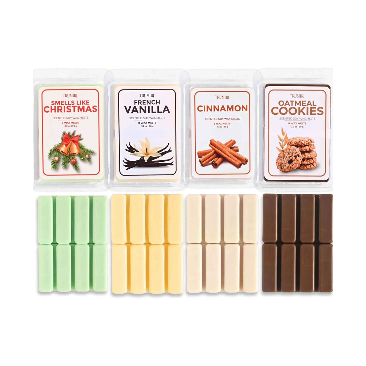 Scented Wax Melts Variety Pack Oatmeal Cookies|Smells Like Christmas|Cinnamon|French Vanilla - Made With Non Toxic Soy Wax And Essential Oils - Long Lasting Scent Pet Safe Candle Wax Cubes For Warmers