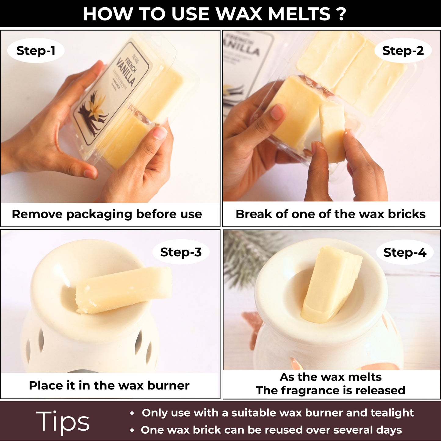 French Vanilla Scented Wax Melts - Made With Non Toxic Soy Wax And Essential Oils - Long Lasting Strong Scent Pet Safe Candle Wax Cubes Tarts For Warmers Pack Of 4 - Fall Christmas Holidays Gift