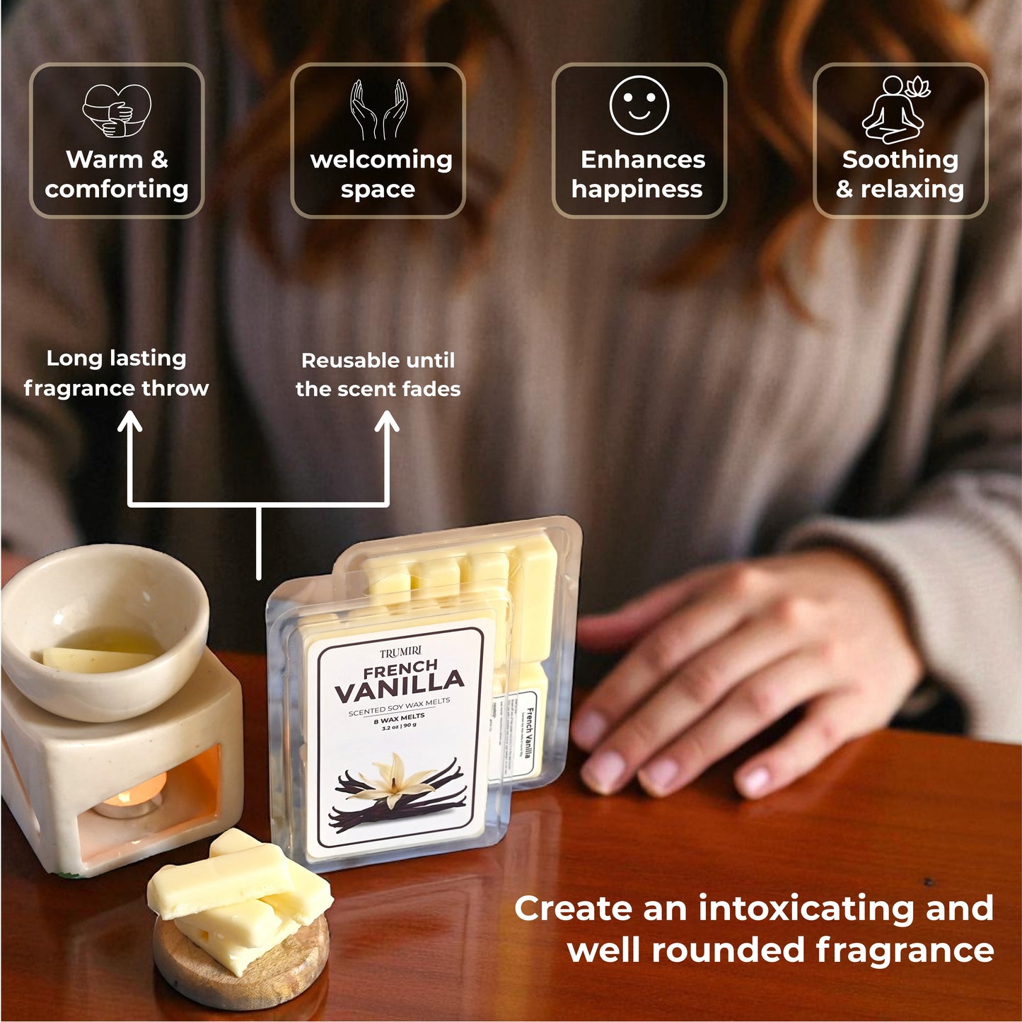 French Vanilla Scented Wax Melts - Made With Non Toxic Soy Wax And Essential Oils - Long Lasting Strong Scent Pet Safe Candle Wax Cubes Tarts For Warmers Pack Of 4 - Fall Christmas Holidays Gift