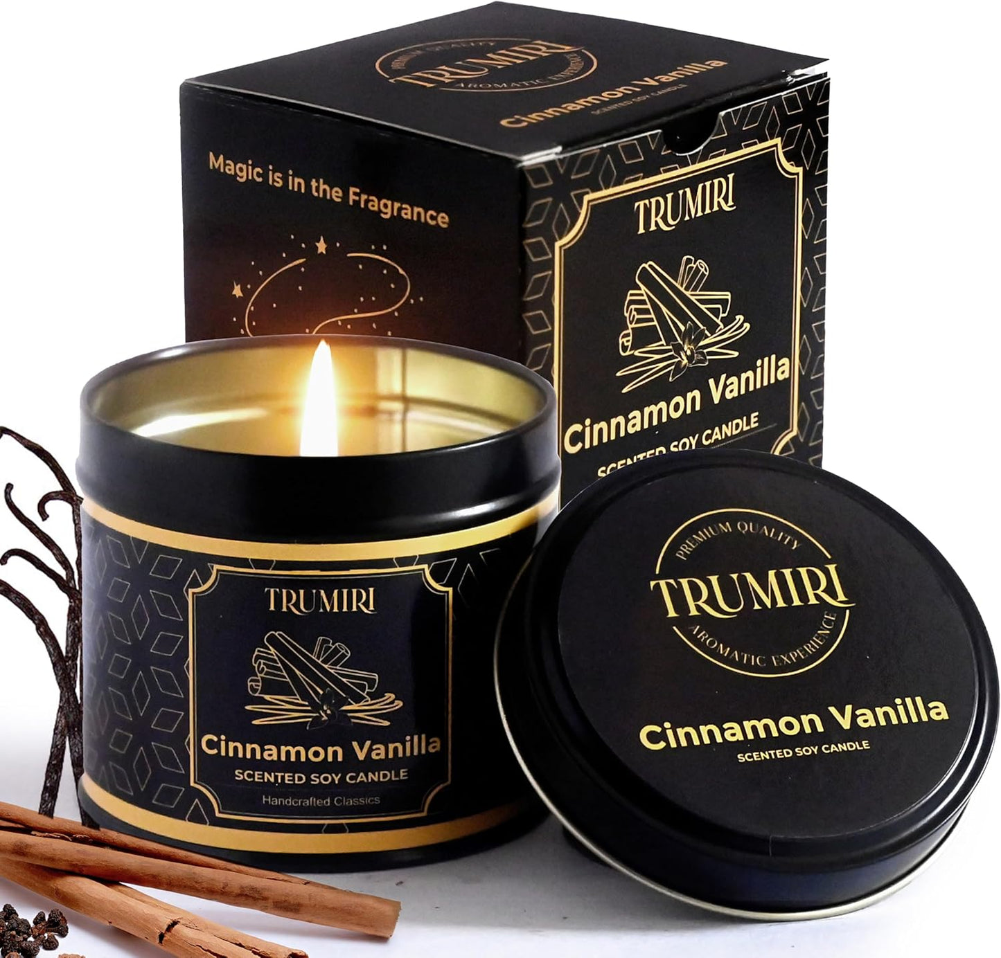 Vanilla Candle with Cinnamon Strong Scented Soy Candel Natural Non Toxic Velas Aromáticas for Women Gift for Fall Christmas Holidays Pack of 1 5Oz Decorartive Travel Tin