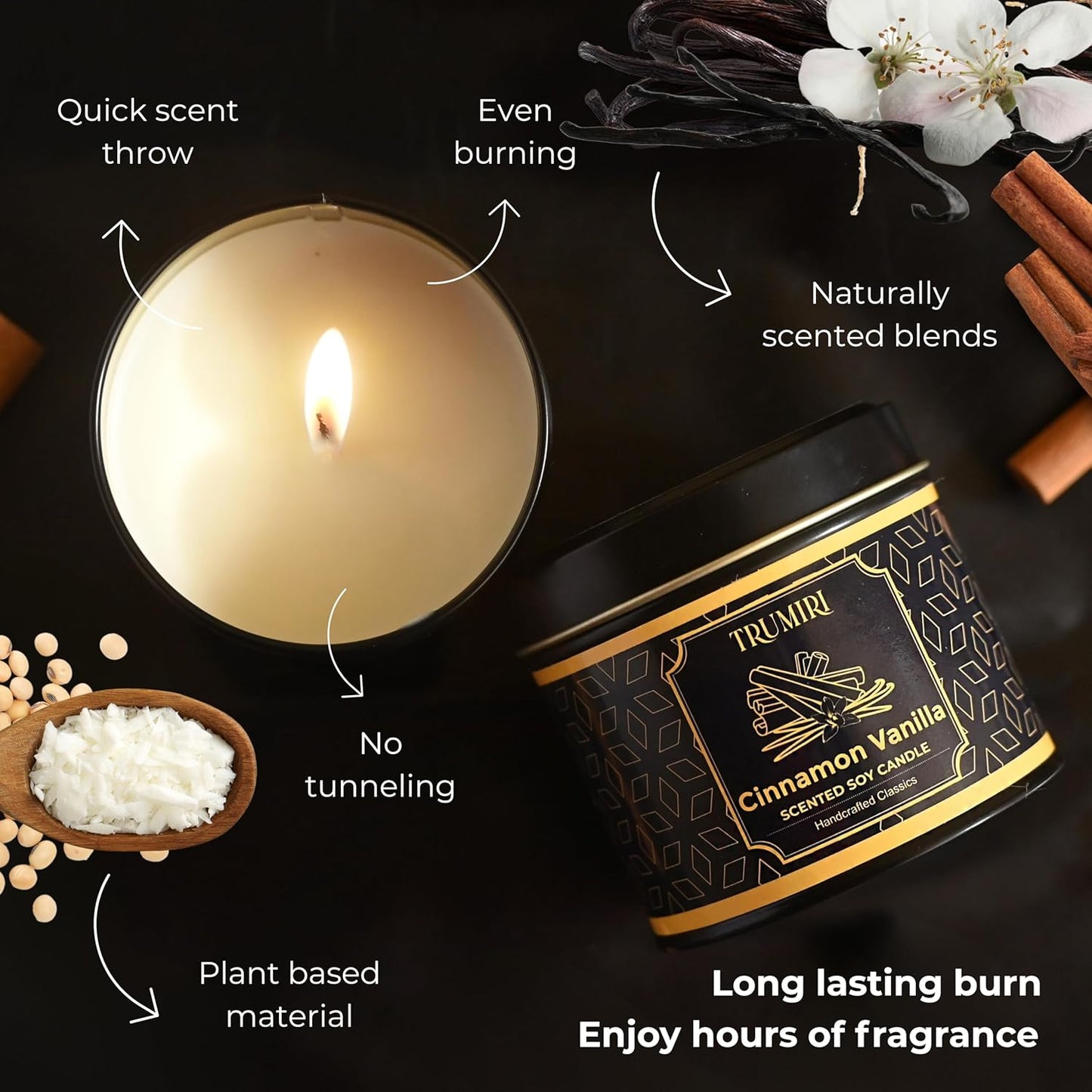 Vanilla Candle with Cinnamon Strong Scented Soy Candel Natural Non Toxic Velas Aromáticas for Women Gift for Fall Christmas Holidays Pack of 1 5Oz Decorartive Travel Tin